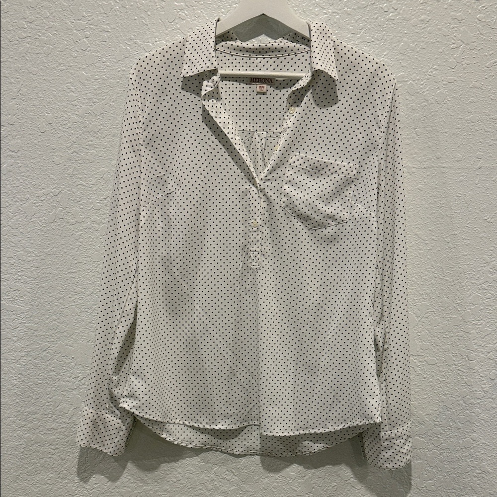 Merona White and Black Polka Dot Shirt